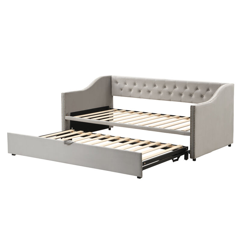 Merax Upholstered Daybed with Pop Up Trundle