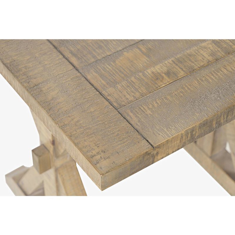 Jofran Carlyle Crossing Modern Rustic Distressed Solid Wood End Table with Trestle