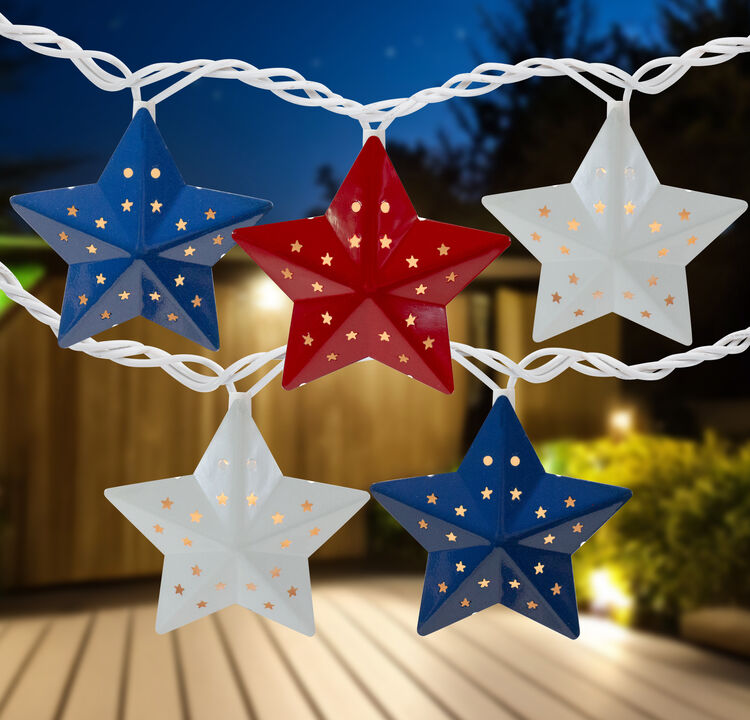 10-Count Red and Blue Fourth of July Star String Light Set  7.25ft White Wire