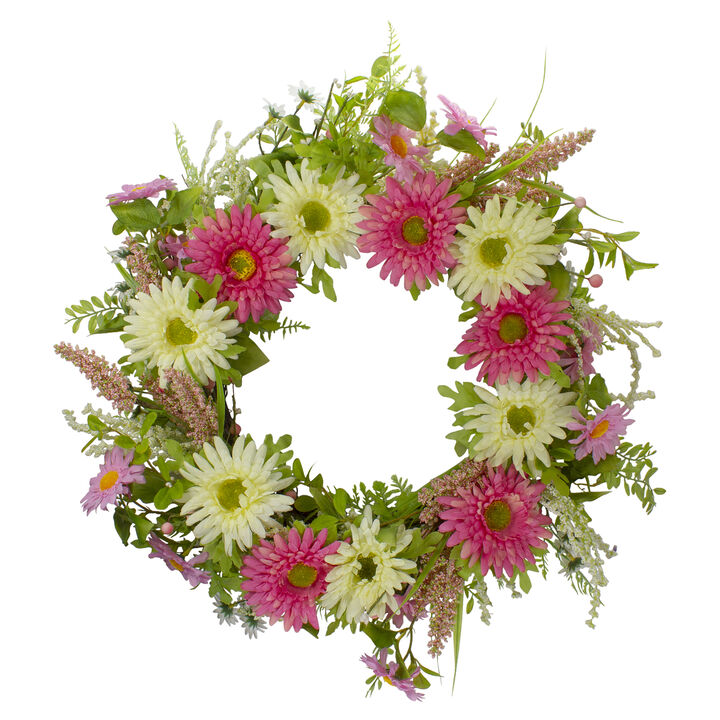 Chrysanthemum and Berry Floral Spring Wreath  Pink and Yellow 23"