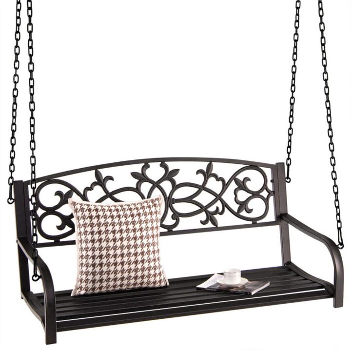 Hivvago 2-Person Outdoor Porch Metal Hanging Swing Chair with Sturdy Chains