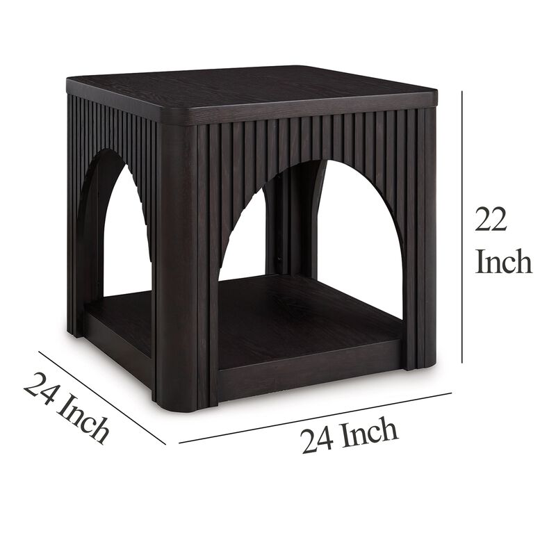 Yini Square Side End Table, Lattice, Arch Design, 24 Inch Black Wood - Benzara