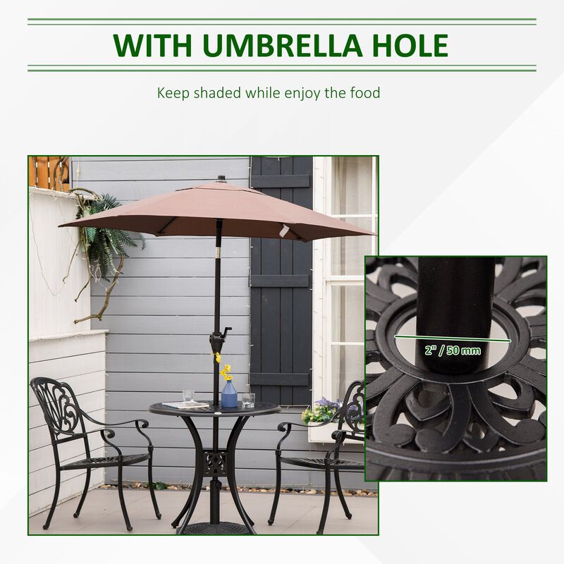 Black Outdoor Dining: 30" Round Cast Aluminum Table with Umbrella Hole