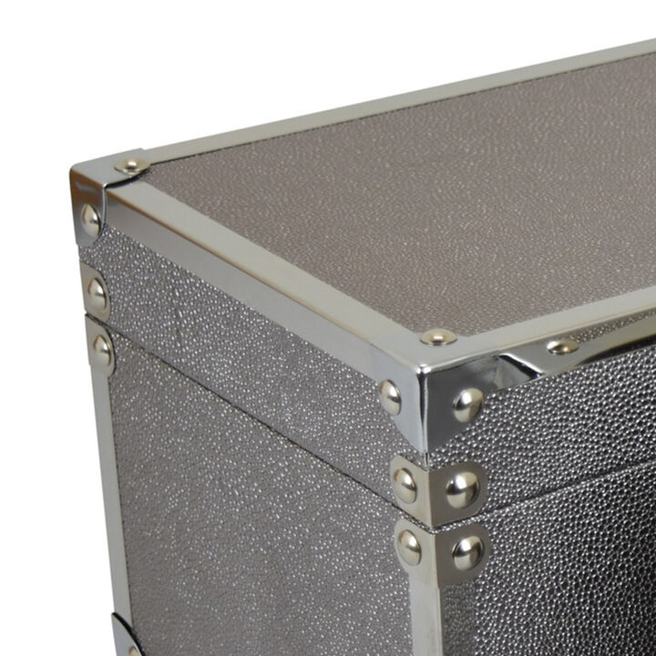 Mecca Storage Box Set of 2, Rivet Accents, Chrome Metal, Silver Wood - Benzara