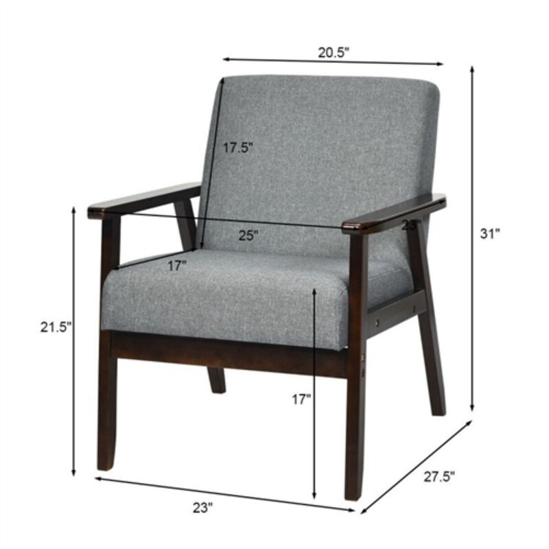Hivvago Retro Modern Classic Grey Linen Wide Accent Chair with Espresso Wood Frame