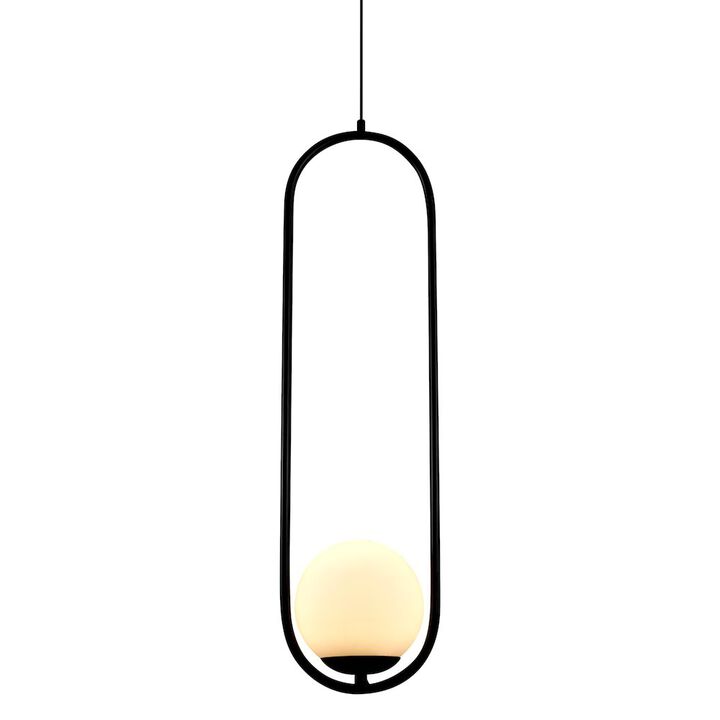 VONN Lighting Integrated LED Height Adjustable Pendant Light in Black with Glass Shade