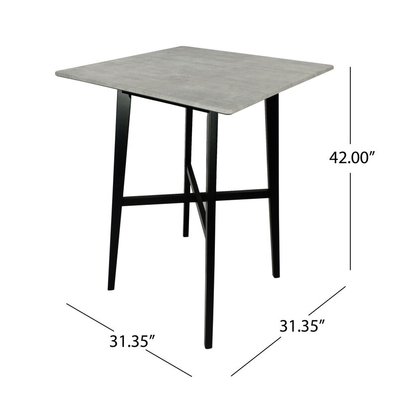 Ashi Bar Height Dining Table, 31 Inch, White Laminate, Black Wood Frame - Benzara