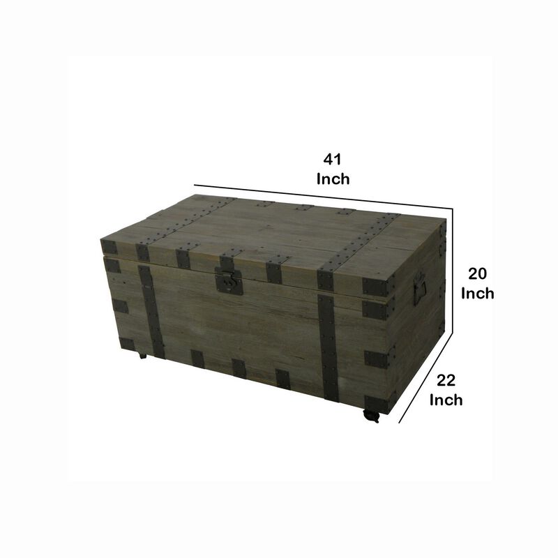 41 Inch Trunk Accent Coffee Table with Storage, Reclaimed Wood Green, Black-Benzara