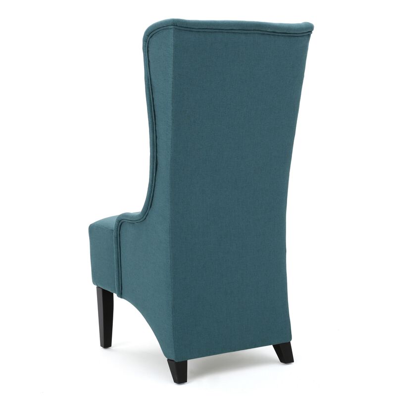 Becca Dining Chair, High Wingback Dark Brown Birch Wood, Teal Fabric  - Benzara