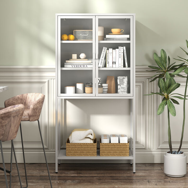 59"H Heavy Duty Metal Storage Cabinet,Sideboards & Buffet,Display Storage Cabinet with Glass Doors and 2 Adjustable Shelves, Tall Bookcase Modern Bookshelf Cabinet for Home, Office, Living Room
