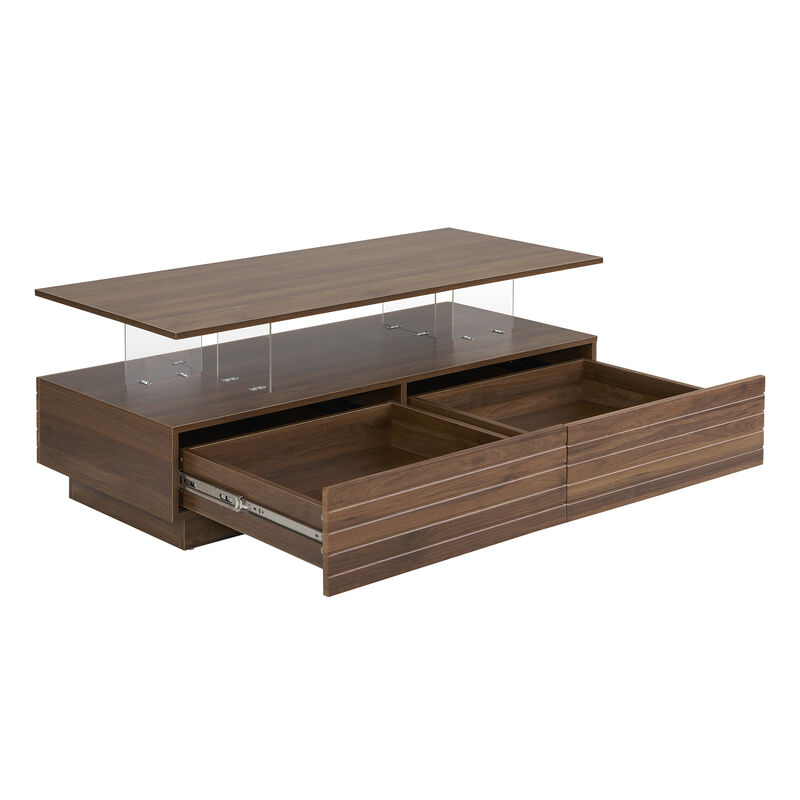 Merax Modern Rectangular Coffee Table with LED Lights