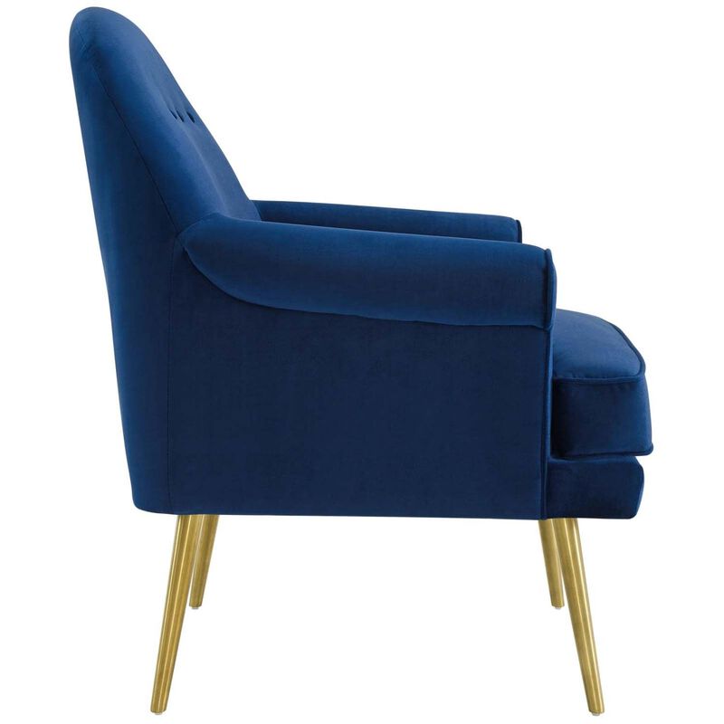 Modway Revive Mid-Century Modern Upholstered Performance Velvet Accent Lounge Arm Chair, Set of 2, Navy