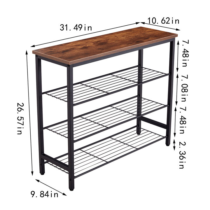 4-Tier Metal Shoe Rack, Modern Multifunctional Shoe Storage Shelf with MDF Top Board, 1 pc per carton