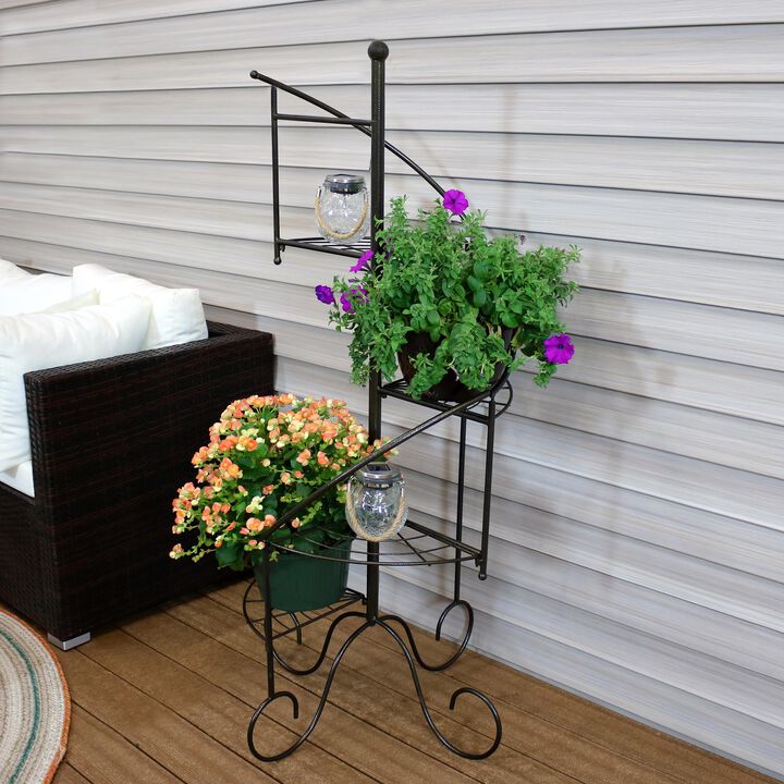 Sunnydaze Black Iron 4-Tier Spiral Staircase Plant Stand - 56 in - Set of 2