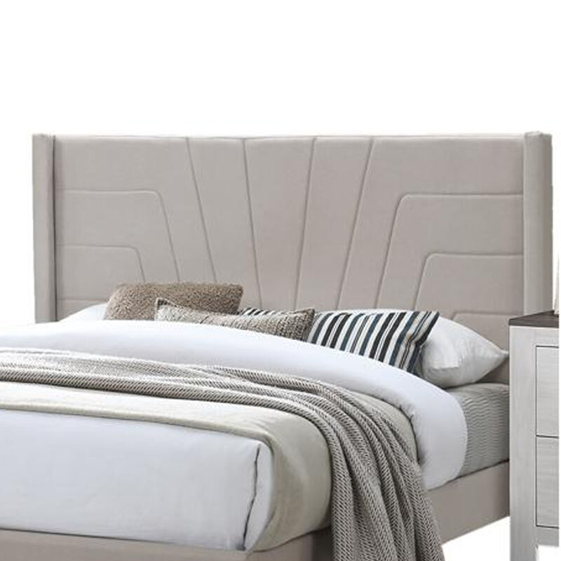 Kopa Queen Size Bed with Tufted Headboard, Brown Burlap Upholstery, Wood - Benzara