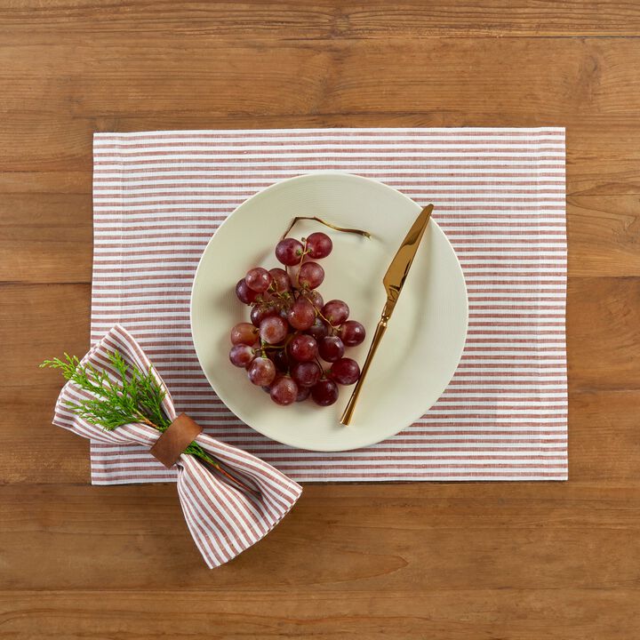Solino Home 100% Pure Linen Placemats 14 x 19 Inch Set of 4 | Narrow Stripe