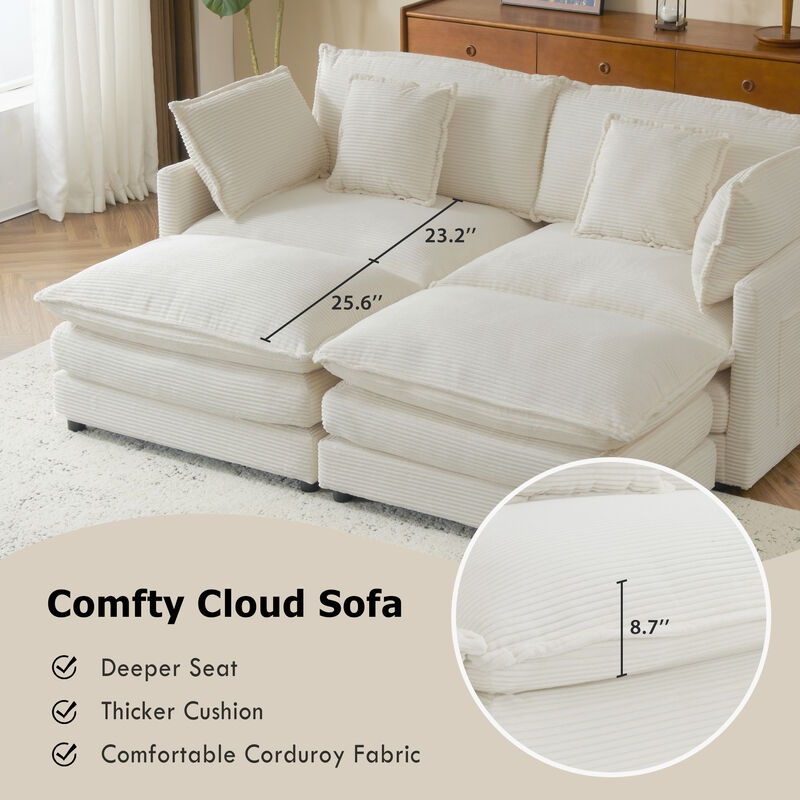 Merax Corduroy Sectional Sofa with Side Storage Pockets