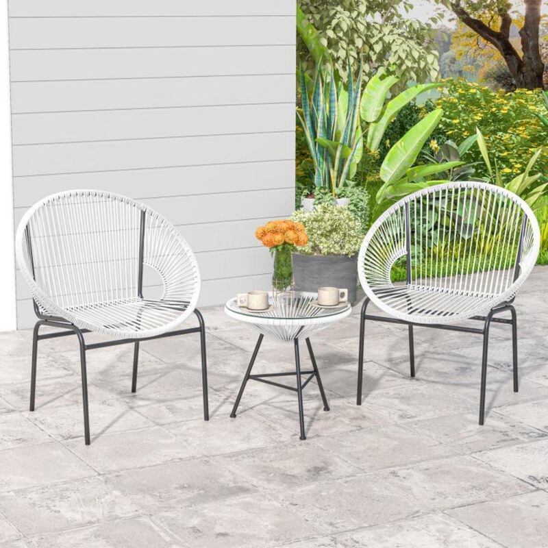Hivvago 3 Pieces Patio Acapulco Furniture Bistro Set with Glass Table