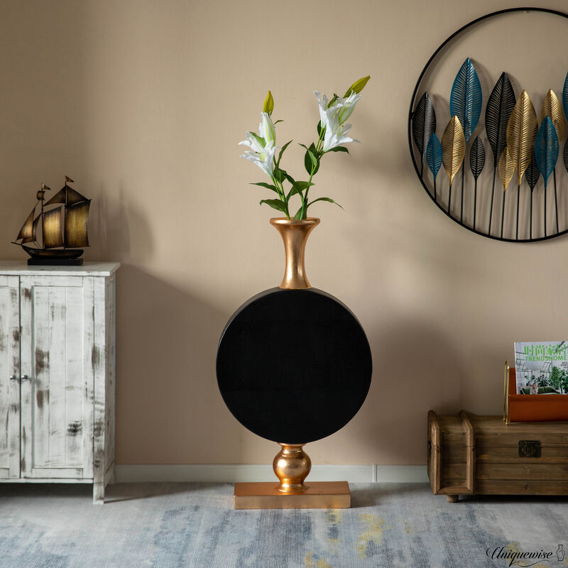38 Inch Gold and Black Floor Vase