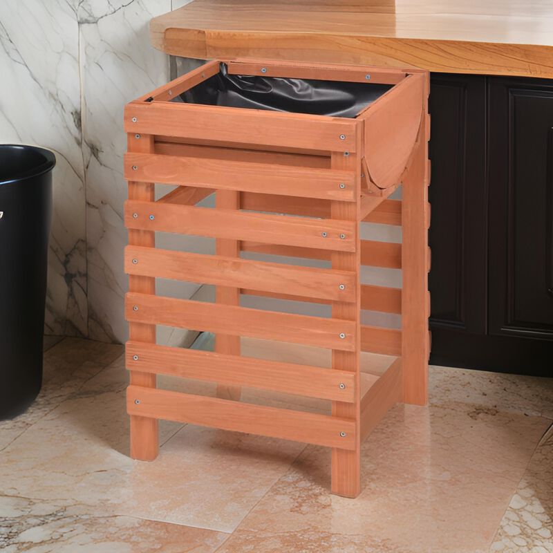 Outdoor Planter with Standing Slatted Design, Natural Brown Fir Wood - Benzara
