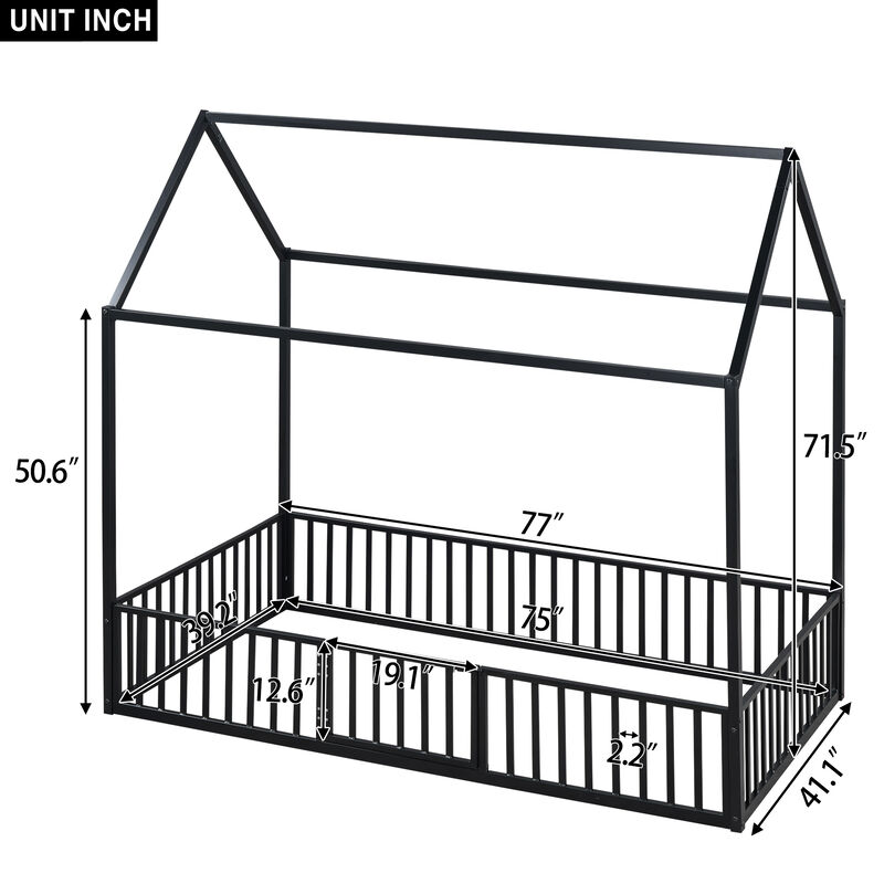 Merax Metal House Bed with Fence and Door