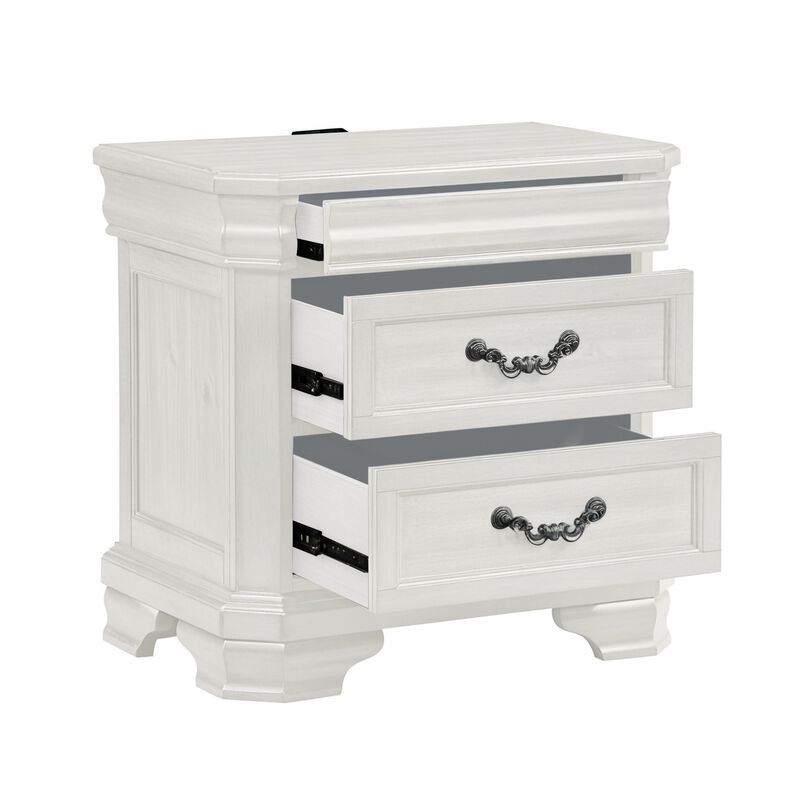 Lynda Nightstand, 2 Drawers Metal Handles, White Acacia Wood 27 Inch - Benzara