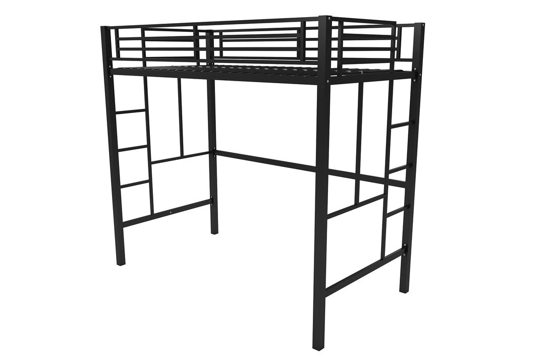 Atwater Living Grace Twin Metal Loft Bed with Two Ladders and Safety Railings