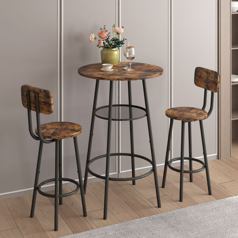 Streamdale Bar Table, Equipped With 2 Bar Stools, With Backrest And Partition