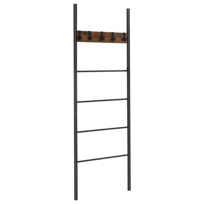 Hivvago Wall-Leaning Decorative Blanket Holder with 5 Removable Hooks