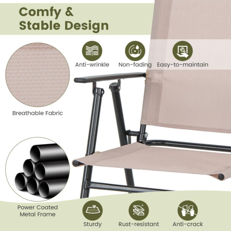 Hivvago Set of 2 Patio Folding Bar-Height Chairs with Armrests and Quick-Drying Seat-Beige