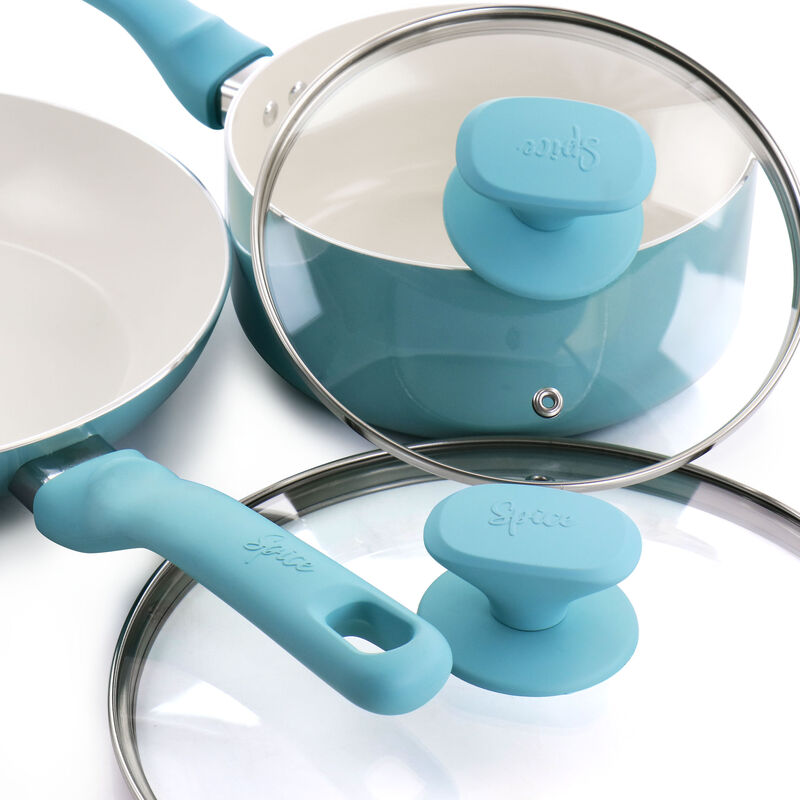 Spice by Tia Mowry Savory Saffron 16 Piece Ceramic Nonstick Cookware Set in Blue