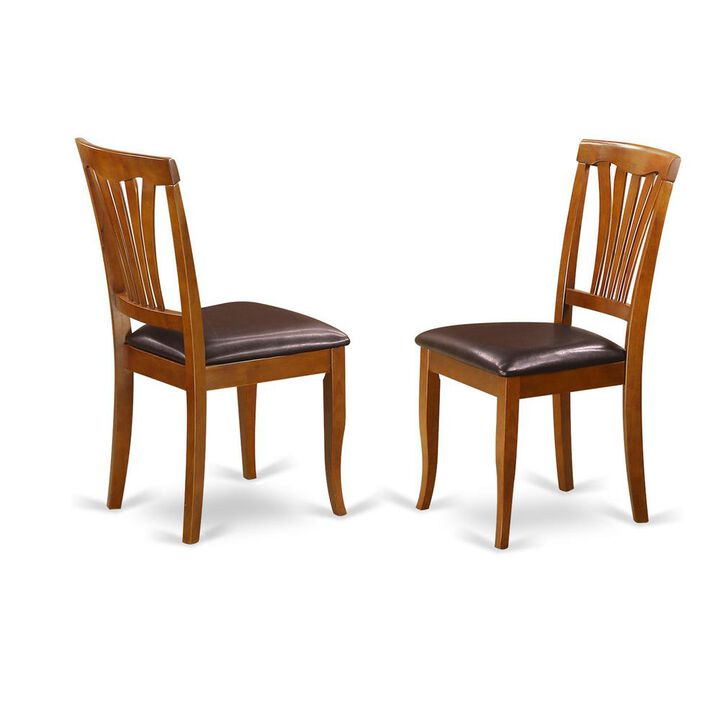 East West Furniture Avon  kitchen  dining  Chair  with  Faux  Leather  Seat  -  Saddle  Brow  Finish,  Set  of  2