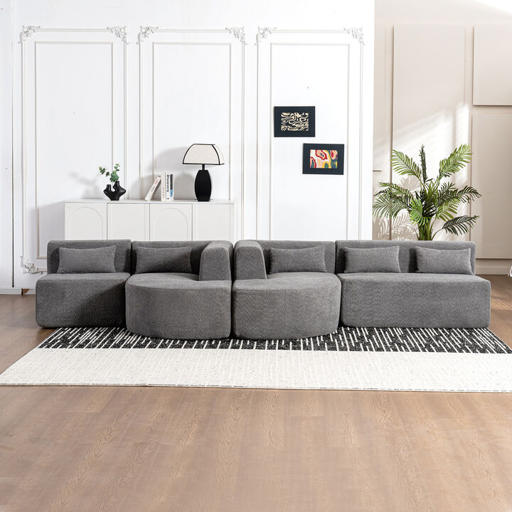 Merax Boucle Fabric Upholstered Sofa Couch with Chaise Lounge