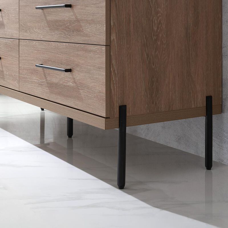 Vinnova Design Double Sink Bath Vanity with Black Sintered Stone Top with Concrete Sink