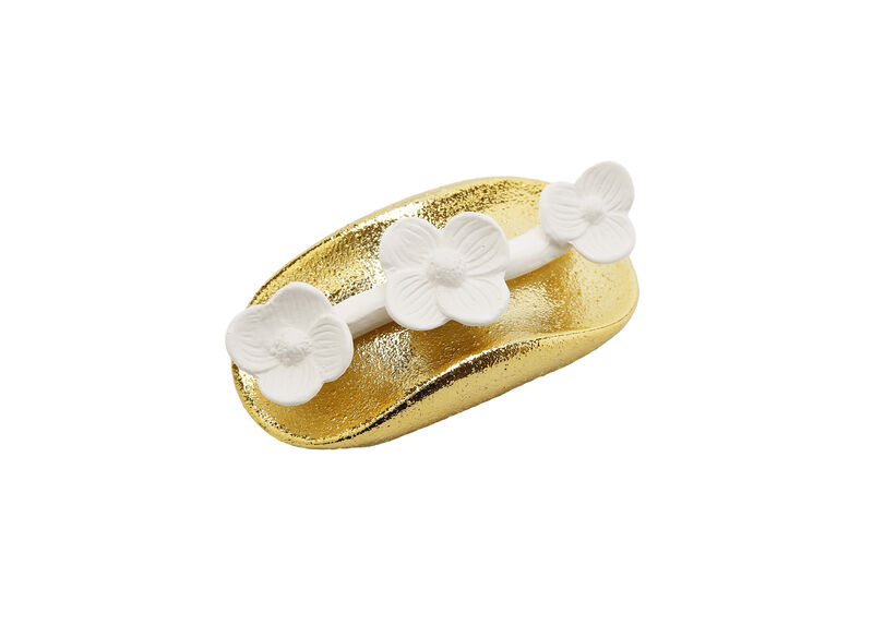 Gold Diffuser With Three White Flowers, "English Pear & Freesia" Scent