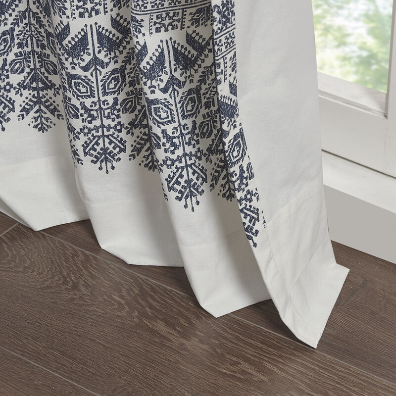 Gracie Mills Robbins Chenille-Detailed Cotton Printed Curtain Panel with Lining