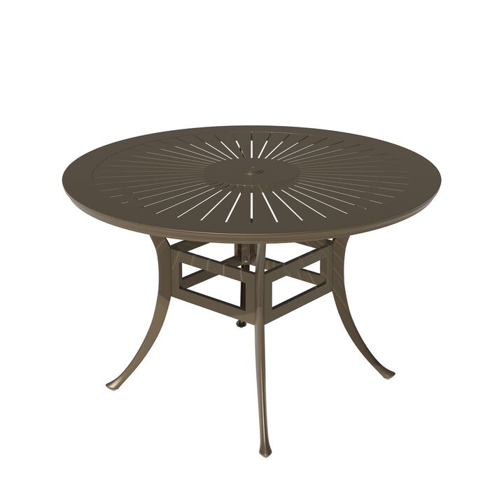 Mondawe 48" Powder Coated Round Cast Aluminum Outdoor Dining Table with 2.1 inch Umbrella Hole