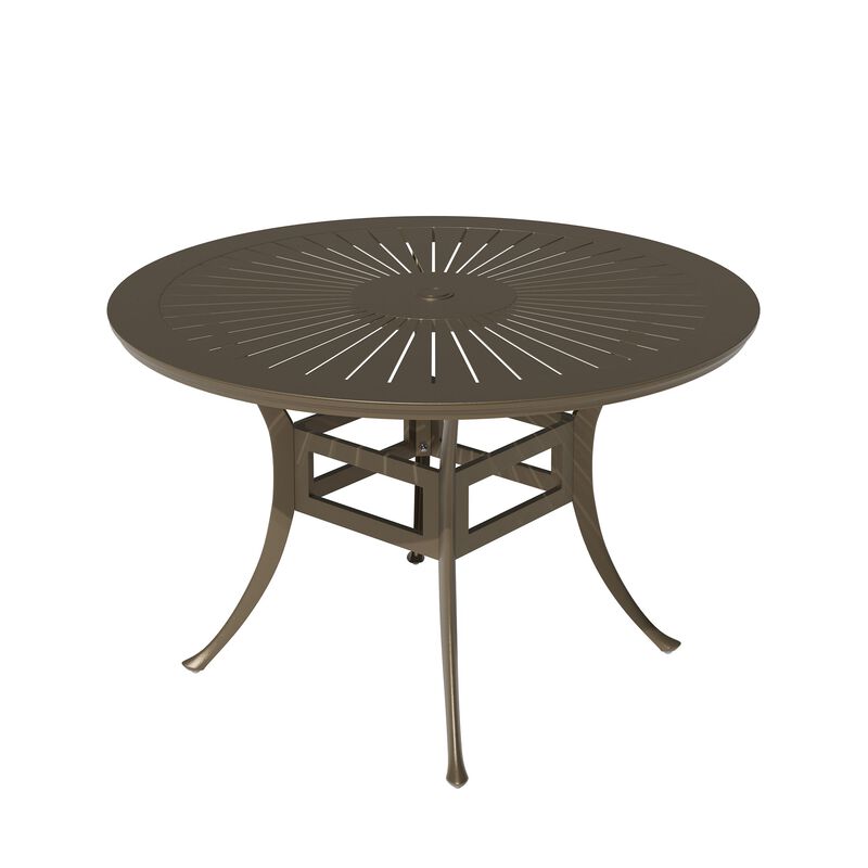 Mondawe 48" Powder Coated Round Cast Aluminum Outdoor Dining Table with 2.1 inch Umbrella Hole