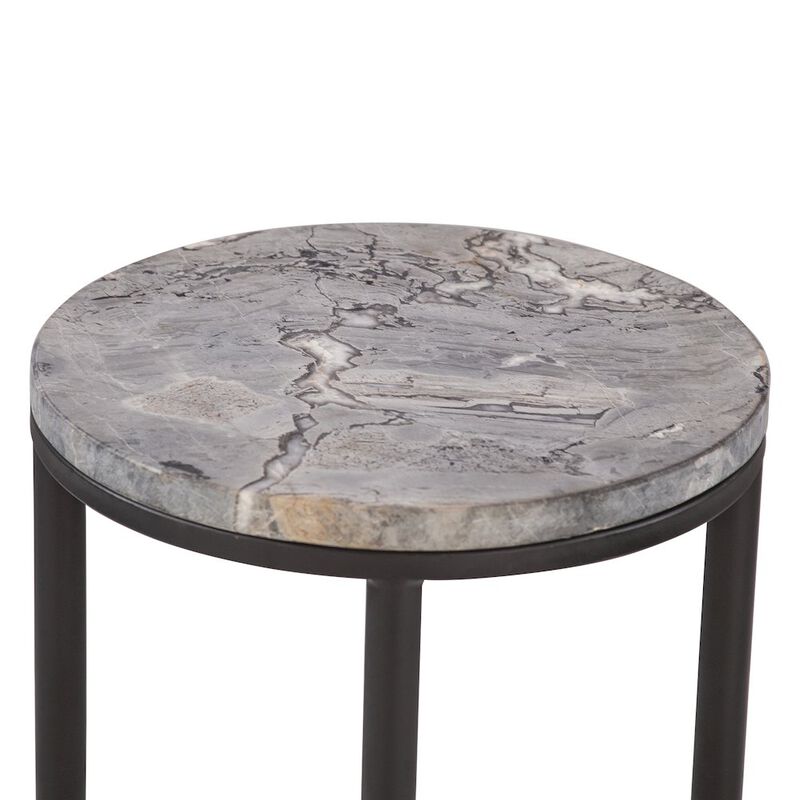 World Interiors Mumbai 17 Side Table in Grey Septarian with Iron Base