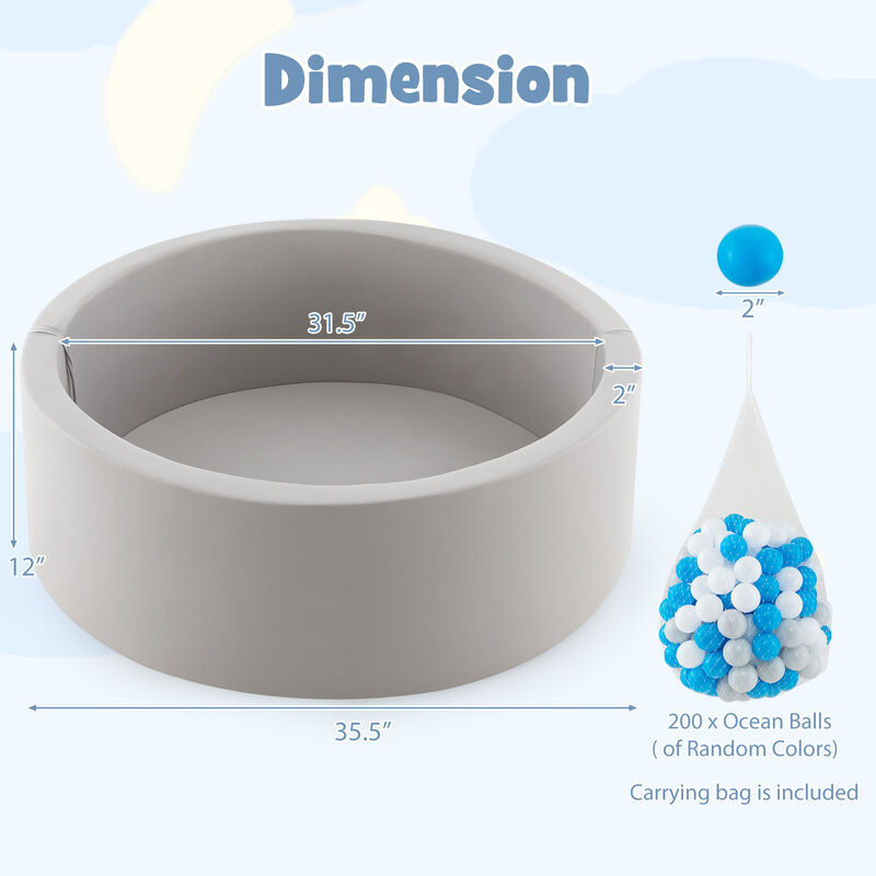 Kiddie Baby Playpen with 200 Ocean Balls and Storage Bag-Grey