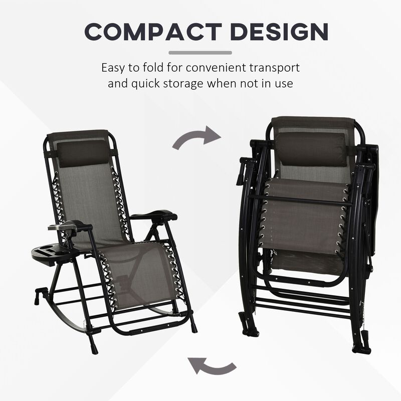 Grey Patio Lounger: Zero Gravity Rocker with Headrest & Phone Holder