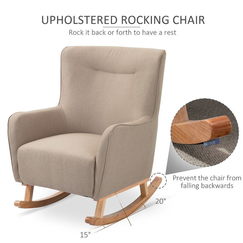 Greige Living Room Rocker: Modern Winged Back Armchair