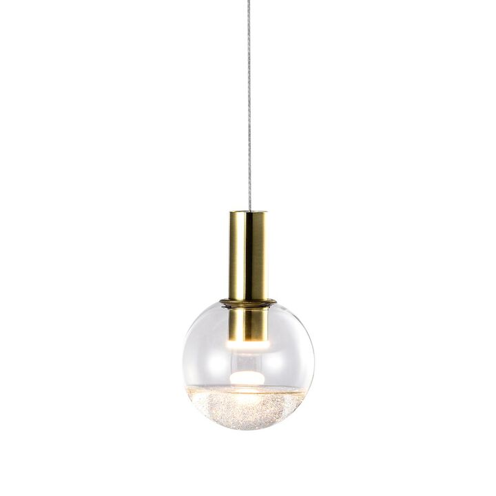 VONN Lighting Integrated LED Height Adjustable Pendant Light with Globe Shade, Brass