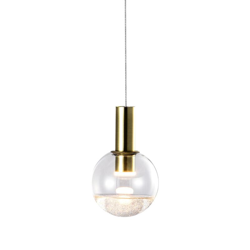 VONN Lighting Integrated LED Height Adjustable Pendant Light with Globe Shade, Brass