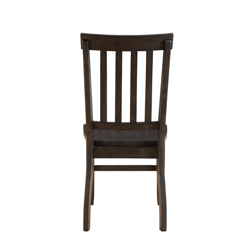 Wooden Dining Side Chairs with Slated Style Back, Set of Two, Brown-Benzara