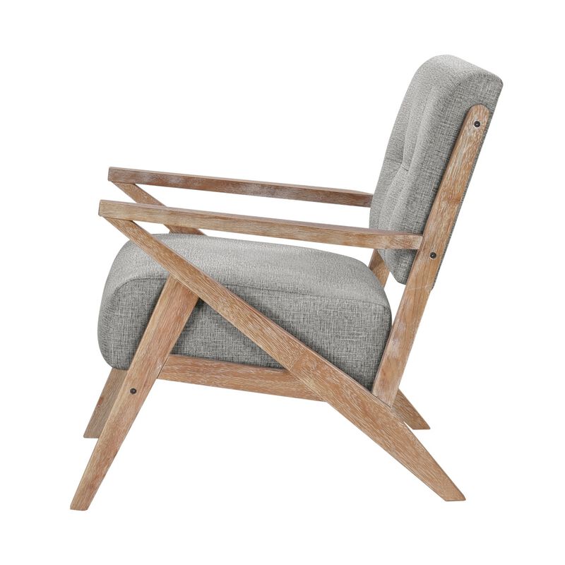 Edra 33 Inch Accent Armchair, Wood Frame, Light Gray Polyester Cushions - Benzara