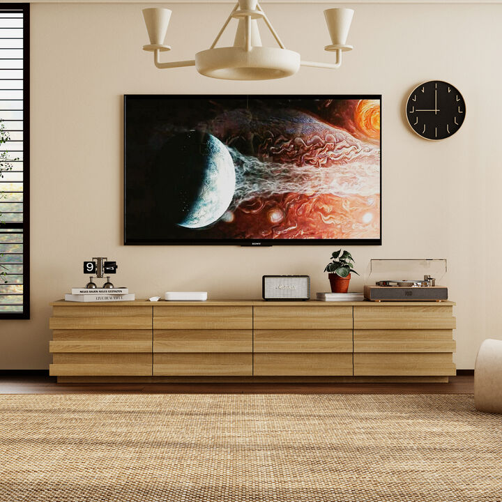 FUFU&GAGA Modern Walnut Wood Grain TV Stand with 4 Drawers (78.7" W x 15.6" D x 15.7" H), Walnut