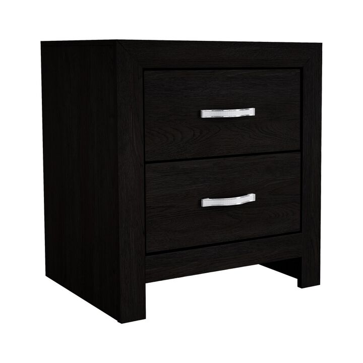 Ancy 24 Inch 2 Drawer Nightstand, Faux Diamond Inlay Handles, Modern Black - Benzara