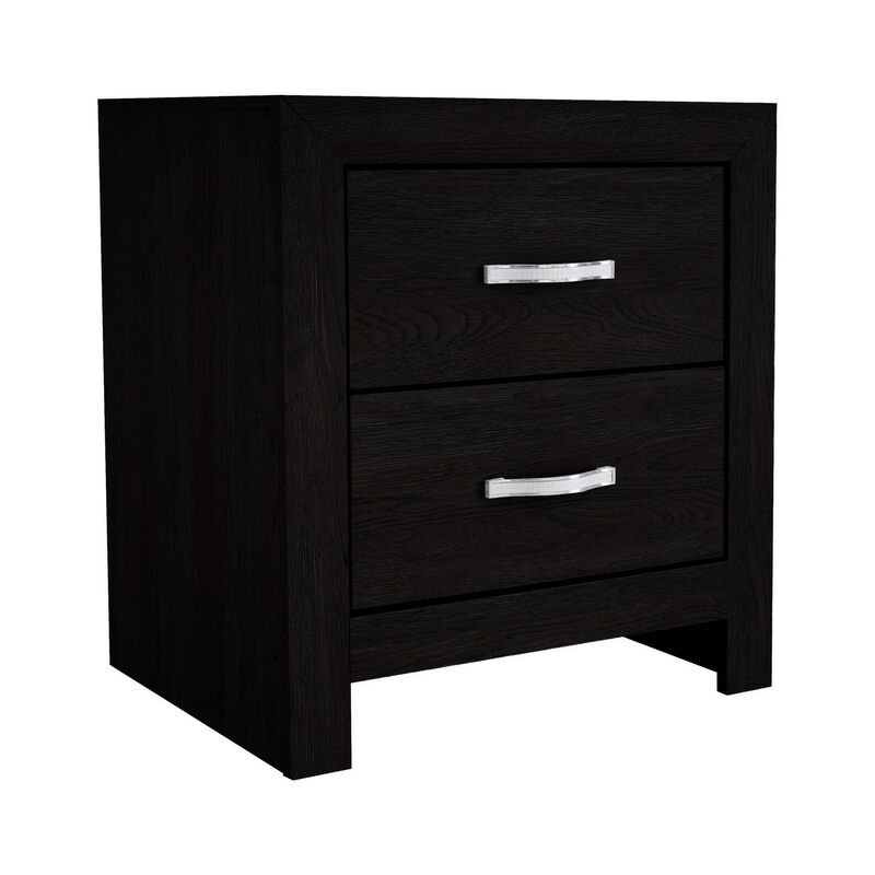 Ancy 24 Inch 2 Drawer Nightstand, Faux Diamond Inlay Handles, Modern Black - Benzara