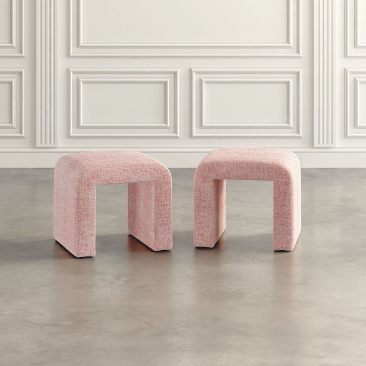 Jofran Luxury Curved Upholstered Waterfall Jacquard Petite Ottoman Bench - Set of 2